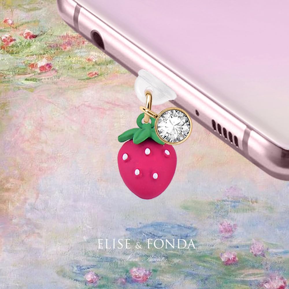 TP338 Type-C USB Charging Port Anti Dust Plug Little Strawberry Cell Phone Charm for Samsung/OnePlus/Xiaomi/oppo Android Phone iPhone 15/16 (Pink)