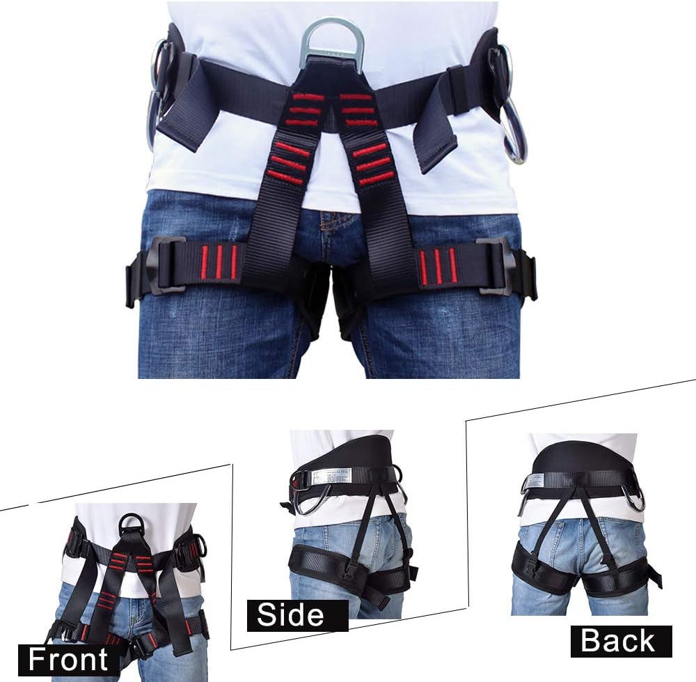 Sushiyi Adjustable Thickness Climbing Harness Half Body Harnesses for Fire Rescuing Caving Rock Climbing Rappelling Tree Protect Waist Safety Belts (Black) : Sports & Outdoors