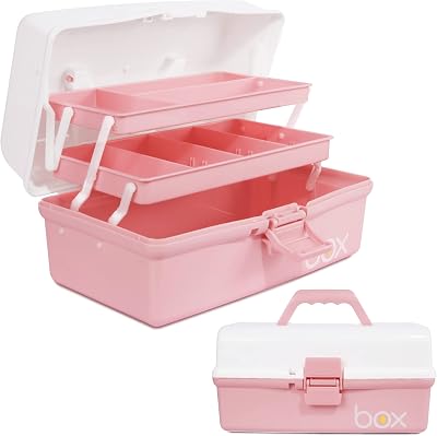 Creahaus 12in 3 Layer Storage Box Pink White with 2 Trays