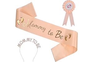 HAPPFESTIV Mom to be Baby Shower Decorations, Mommy to be Sash and Rhinestone Crown Headbands Hair Tiara Daddy to Be Pin Kit, Gender Reveals/Baby Shower, Welcome BabyParty Decor, Pregnancy Mother Gifts