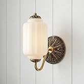 CKENSU Vintage Milk White Glass Wall Sconce - Milk Glass Shade Antique Brass Indoor Wall Light for Bedroom, Living Room, and 
