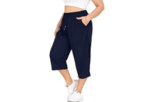 FOREYOND Plus Size Capri Pants for Women Loose Fit Yoga Pants with Pockets Workout Activewear Sweatpants