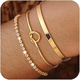 ZZLAY Stackable Bracelets for Women – Gold Bangles, Knot Cuff and Tennis Bracelet Set, 14K Real Gold Plated Brass, Non Tarnish Dainty Jewelry