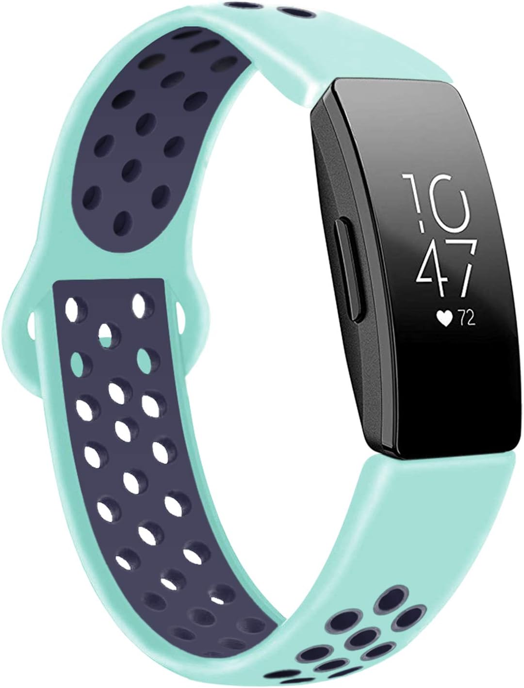 DYKEISS Sport Band Compatible for Fitbit Inspire HR Fitness Tracker Band, Soft Silicone Replacement Accessory Women Men Breathable Wristband Strap (Large, Teal/Navy)