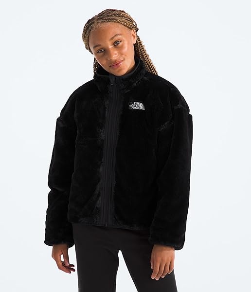 THE NORTH FACE GIRLS REVERSIBLE SHASTA FULL ZIP JACKET | KIDS’ PUFFER COAT WITH SYNTHETIC INSULATION, FLEECE LINING & WATER-REPELLENT FINISH, TNF BLACK, X-LARGE