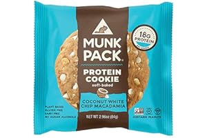 Munk Pack Soft Baked Protein Cookie | Plant Based & Vegan Snacks | Non-GMO Coconut White Chip Macadamia | Individually Wrapped Gluten Free Chewy Cookies | 6 Pack