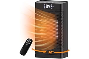 DELLFY Space Heater 99°F /1500W Power,Remote Control indoor Portable Heater 12TPC Ceramic Heating Sheets Bedroom Heater,90°Oscillation 12-Hour Timing,Home Bedroom office safety heater