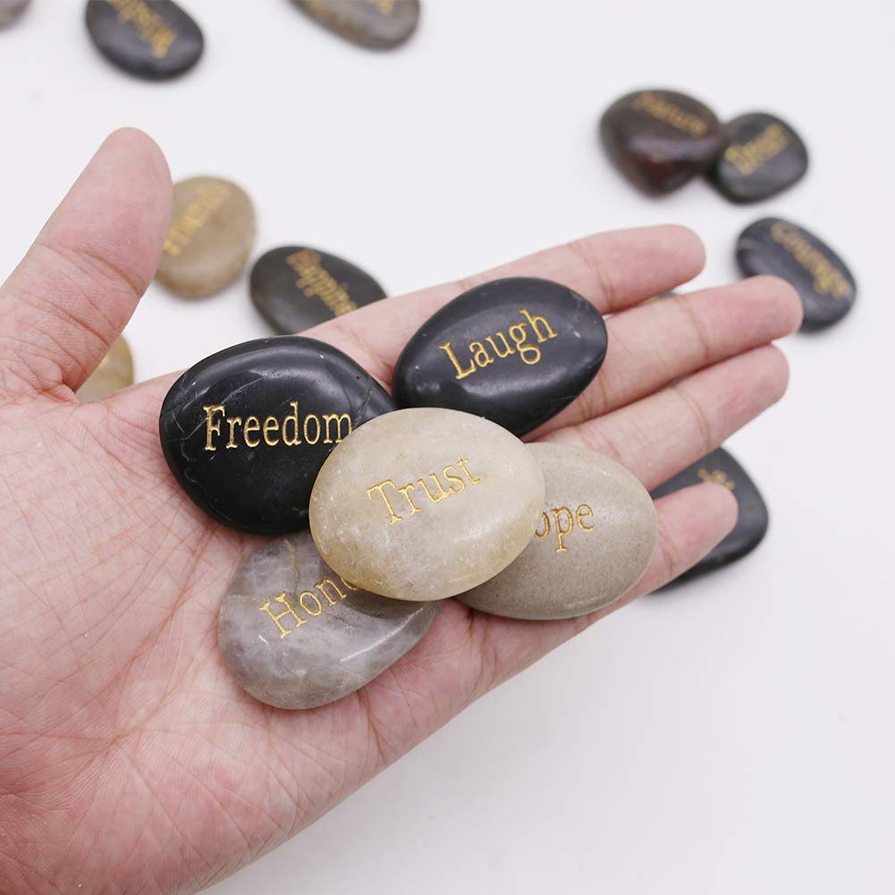 BigOtters Engraved Inspirational Stones,25 Different Words Encouragement Stones Amulets Gift Stones for Friends and Family