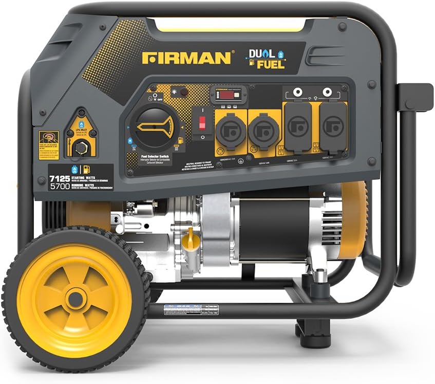Firman H05754 7125/5700 Watt 120/240V Recoil Start Gas or Propane Dual Fuel Portable