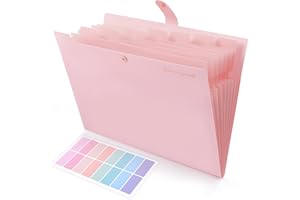 SKYDUE Expanding File Folder, Accordion File Organizer with 8 Pockets, Expandable Document Paper Receipt Holder for School Office Hospital, Letter/A4 Size Pink