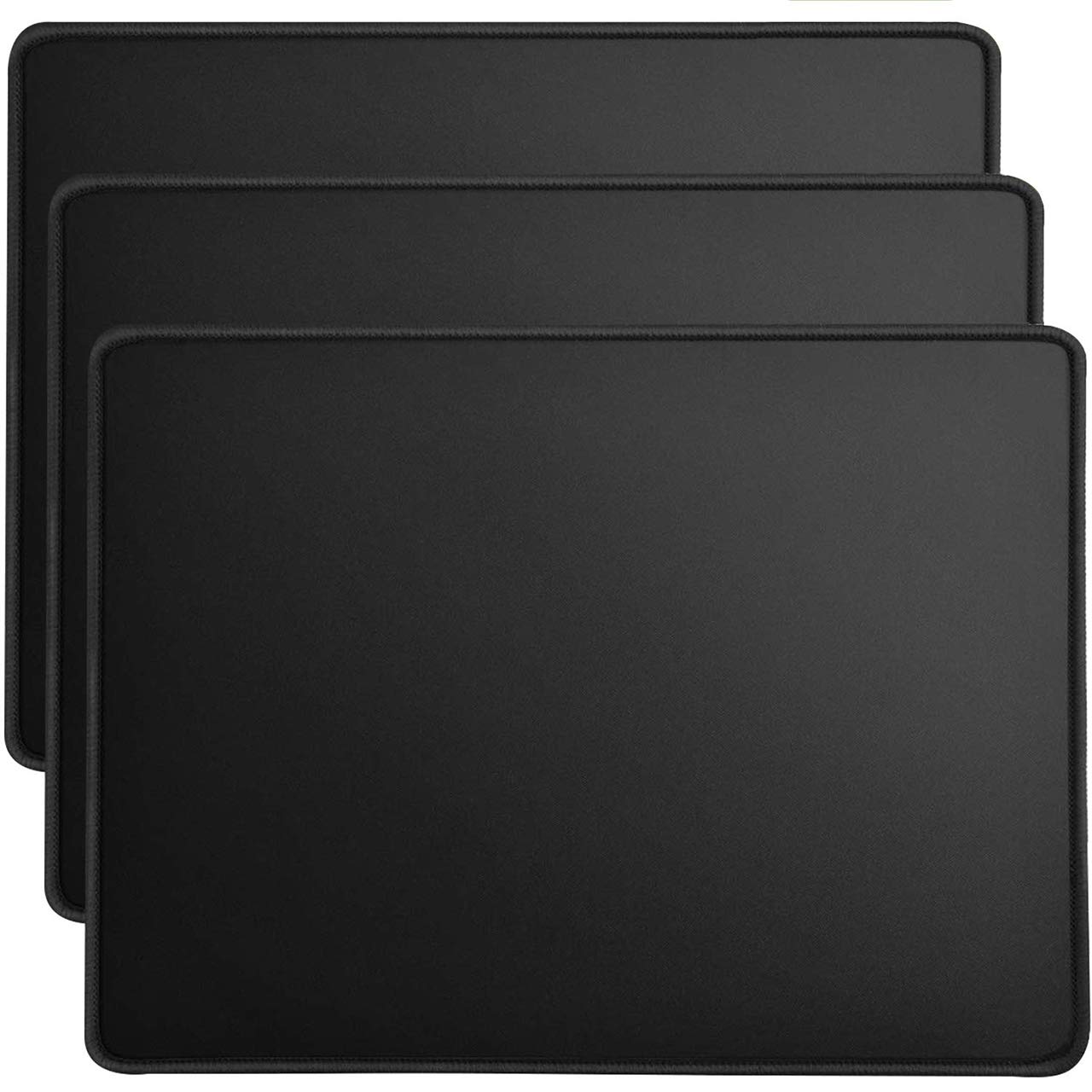 Kriture Mouse Pad 3 Pack with Stitched Edge, Non-Slip Rubber Base, Premium-Textured and Waterproof Mousepad for Computers, Laptop, Office and Home, 260x210x3mm, Black