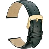 WOCCI 20mm Vintage Leather Watch Band for Men and Women, Gold Buckle (Green)