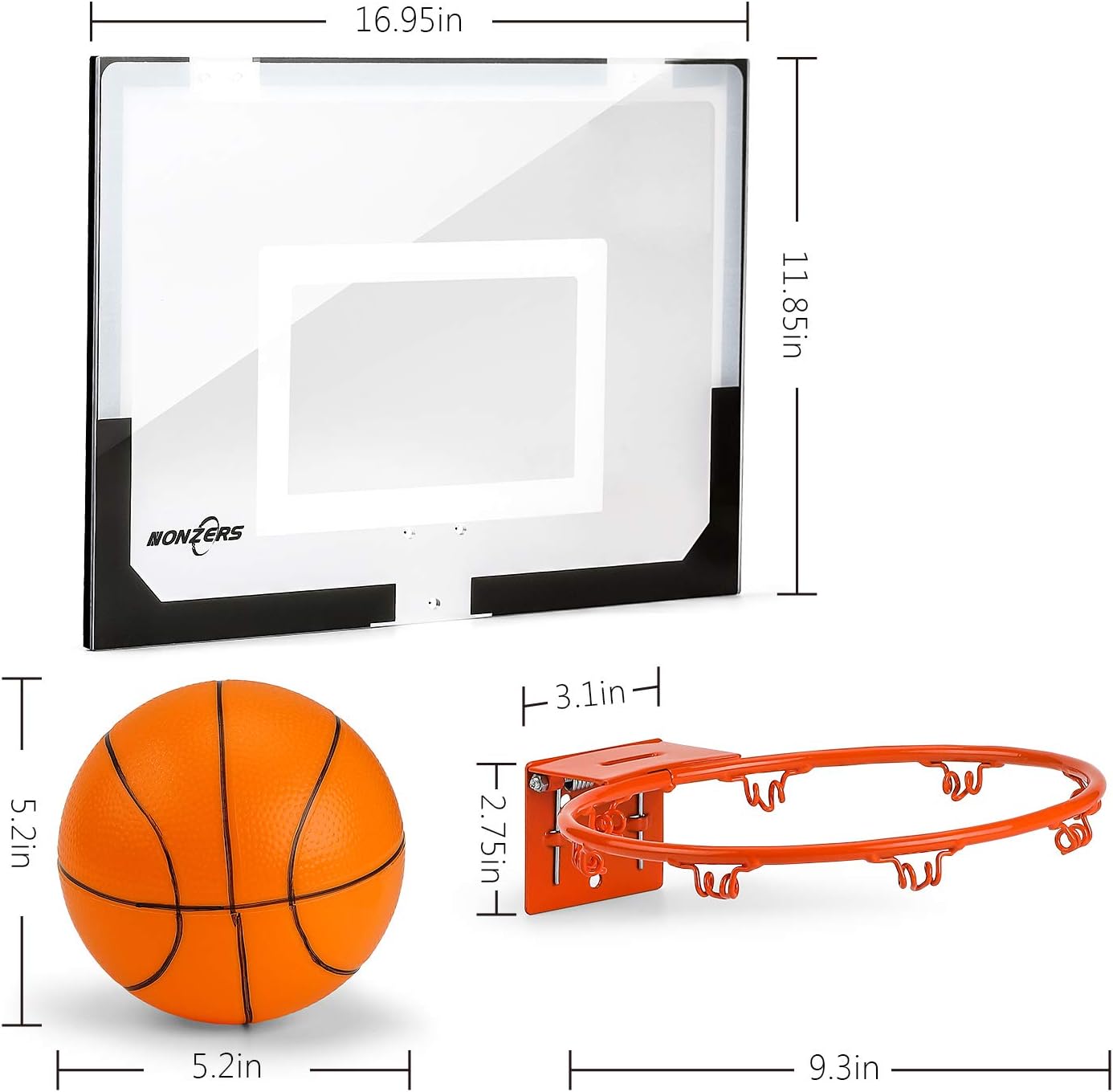 NONZERS Mini Basketball Hoop for Door & Wall, Indoor Mini Basketball Hoop Set for Home and Office Games, Includes 2 Mini Basketballs and Hand Pump, Mobile Mini-Hoop Gift for Kids Boys Girls: Toys & Games