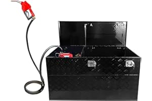 CAQEG 51 Gallons Fuel Transfer Tank Tool Box Combo Aluminum Gasoline Diesel Transfer Tank & Toolbox with 12 GPM Fuel Transfer Pump, Auxiliary Tank, Black Diamond Plate