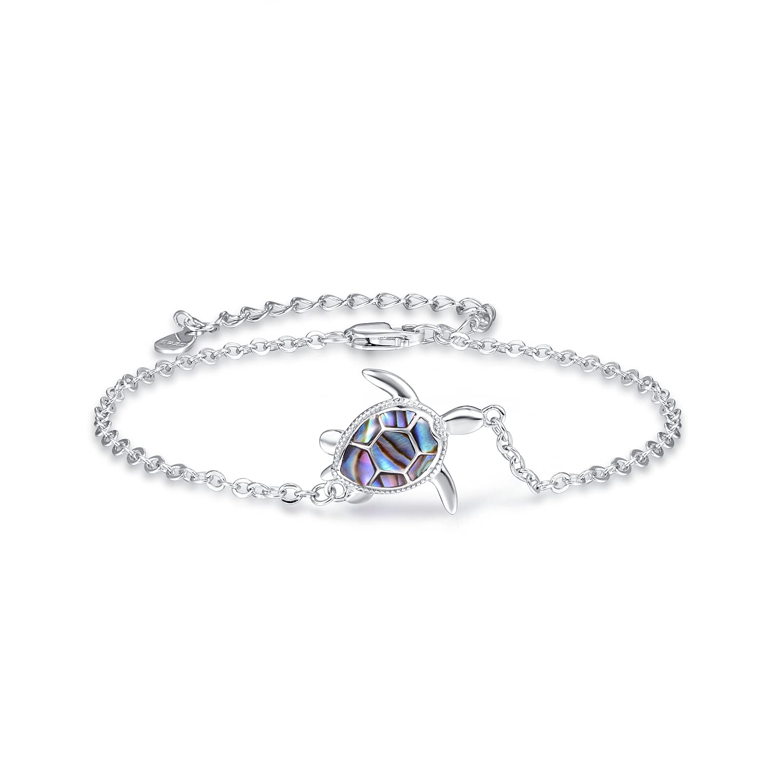 praymos Turtle Bracelet 925 Sterling Silver Sea Turtle Jewelry Bracelet Ocean Nature Birthday Gift for Women Chain Adjustable