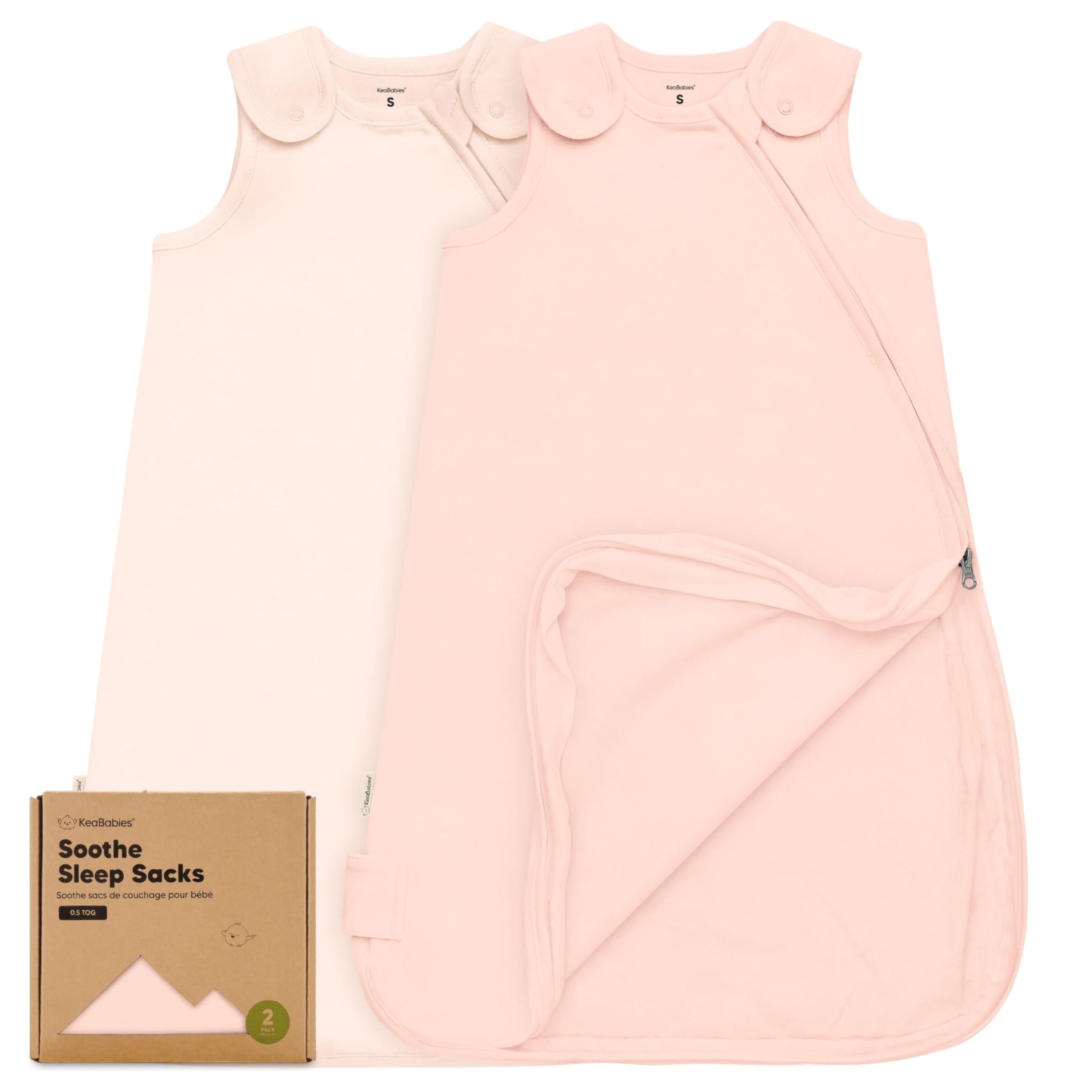 Photo 1 of 2-Pack Organic Baby Sleep Sacks, 100% Cotton - Soft & Breathable 0.5TOG Baby Wearable Blanket, Toddler Sleeping Sack 0-6 months, Easy to Wear Transitional Swaddles for Newborns, Infants(Mist Rose, S)