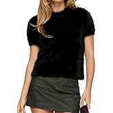 Karwuiio Womens Soft Furry Sweaters Short Sleeve Cozy Fuzzy Sweater Shaggy Knit Pullover Jumper