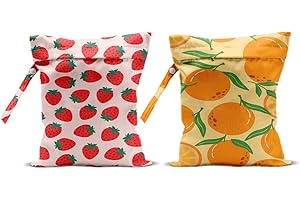 CFGBFDGH 2Pcs Fruits Wet Bags 12x10 Inch, Strawberry Orange Waterproof Travel Laundry Bags, Reusable Wet Dry Bag for Swimsuit Beach Diapers Dirty Yoga Gym Clothes, Travel Gifts for Women Friend Travelers