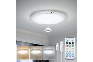 JACKYLED New Upgraded Rechargeable Motion Sensor Ceiling Light With Remote Control,10000mAh Battery Operated Closet Light,Magnetic LED Shower Lights,Ceiling Lamp for Bathroom Pantry Shed Hallway Porch