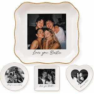 Kinlea Personalized Photo Ring Dish for Best Friend, Custom Jewelry Dish with Picture & Names, Bestie Gifts for Women, BFF So