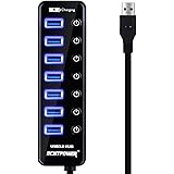 USB 3.0 HUB 8 Port USB HUB,7 Data Transfer Port and a 2.4A Charging Port with Separated Switches and LEDs,Support Hot Swapping for Computers PC
