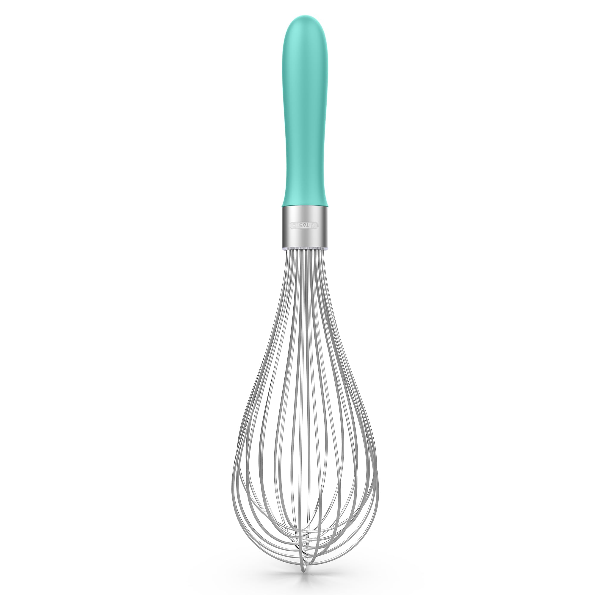 U-Taste Kitchen Whisk: 18/10 Stainless Steel Balloon Whisk 30 cm Large Egg Beater with 12 High Flex Wires and Non-Slip Silicone Handle for Whipping Blending Mixing Batter Creams Sauces (Aqua Sky)