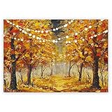 Funnytree 7x5ft Autumn Forest Scenery Photography Backdrop Thanksgiving Golden Fall Landscape Background Nature Path Maple Leaves Baby Adult Portrait Party Decoration Banner Photo Booth Studio Props