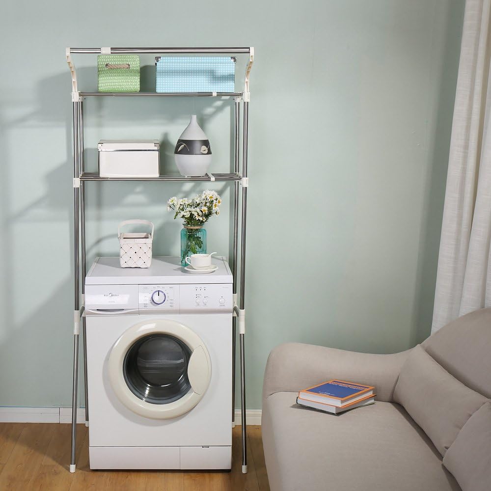 BAOYOUNI 2-Tier Over Toilet Storage Unit Standing Laundry Room Shelf Adjustable Washing Machine Rack Bathroom Space Saving Organizer (62-101) W X 49.5 D X 173 H cm - Image 4