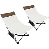 WTVIDAS Compact Backpack Camping Chairs 2 Pack with Adjustable Backrest & Side Pocket, Low Folding Chairs for Adults, Portable Reclining Chairs for Outdoor Lawn Hiking