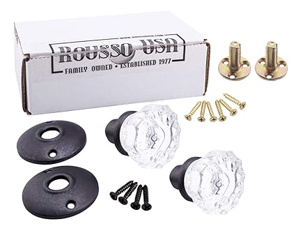 Rousso S Reproductions Crystal Antique Replica Surface Mount Dummy French Door Knob Set For One Side Of Two Doors Or Both Sides Of One Door And