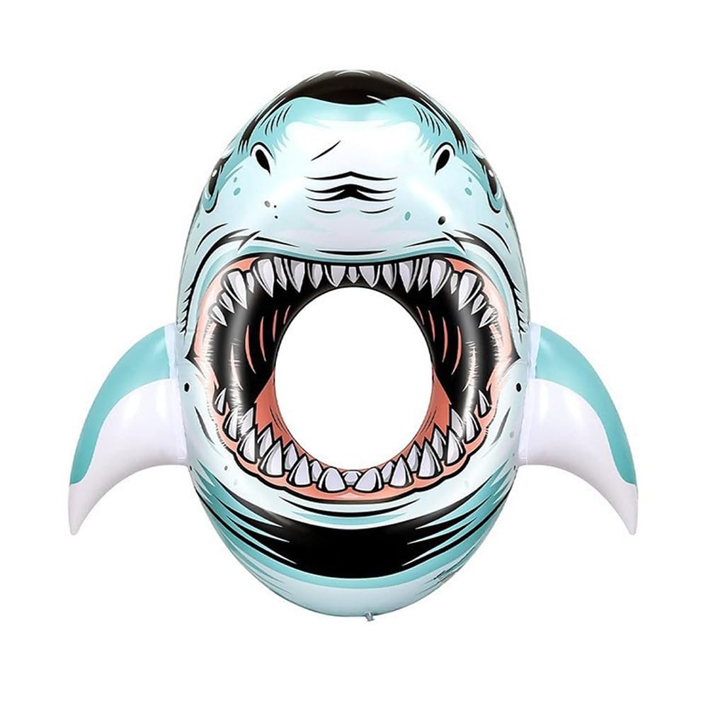 ANCLLO Inflatable Shark Floating Ring Adult Swimming Ring Pool Inflatable Ring Summer Water Fun Pool Party Leisure Inflatable Shark Floating Bed For Pool Party Decoration
