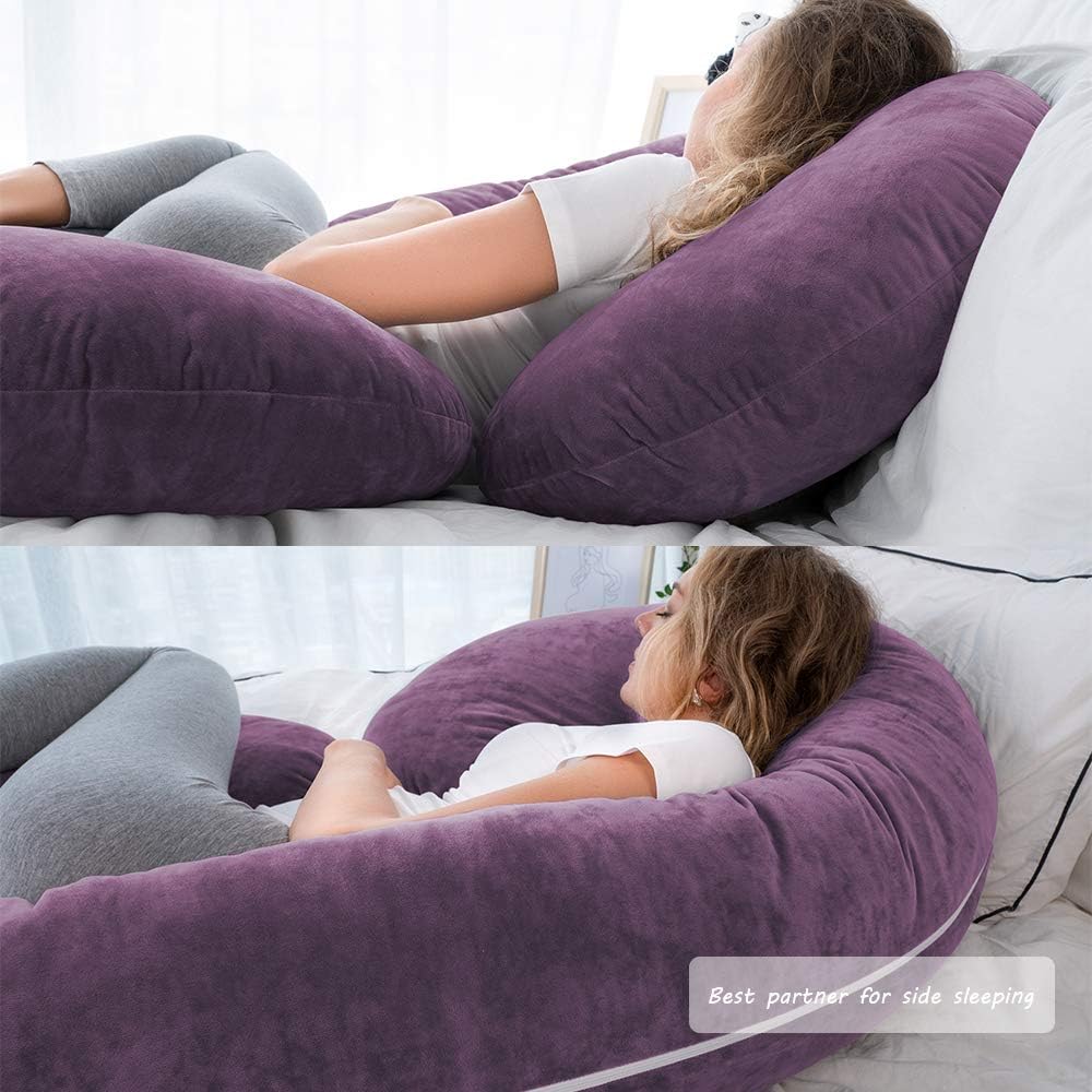 INSEN Pregnancy Body Pillow,Full Body Pillow,C Shaped Full Body Pillow with Velvet Cover (Dark Purple Velvet): Kitchen & Dining