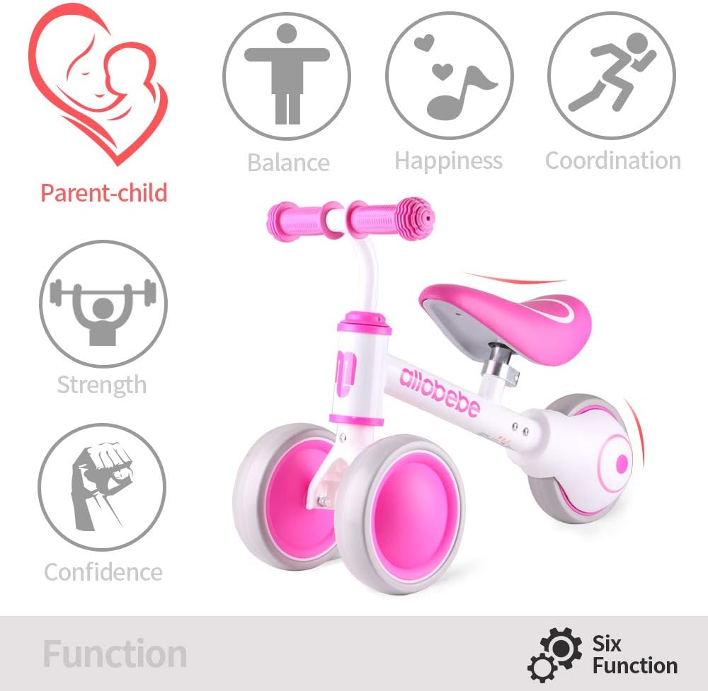 allobebe Baby Balance Bike, Cute Toddler Bikes 12-36 Months Gifts for 1 Year Old Girl Bike to Train Baby from Standing to Running with Adjustable Seat Silent & Soft 3 Wheels: Sports & Outdoors