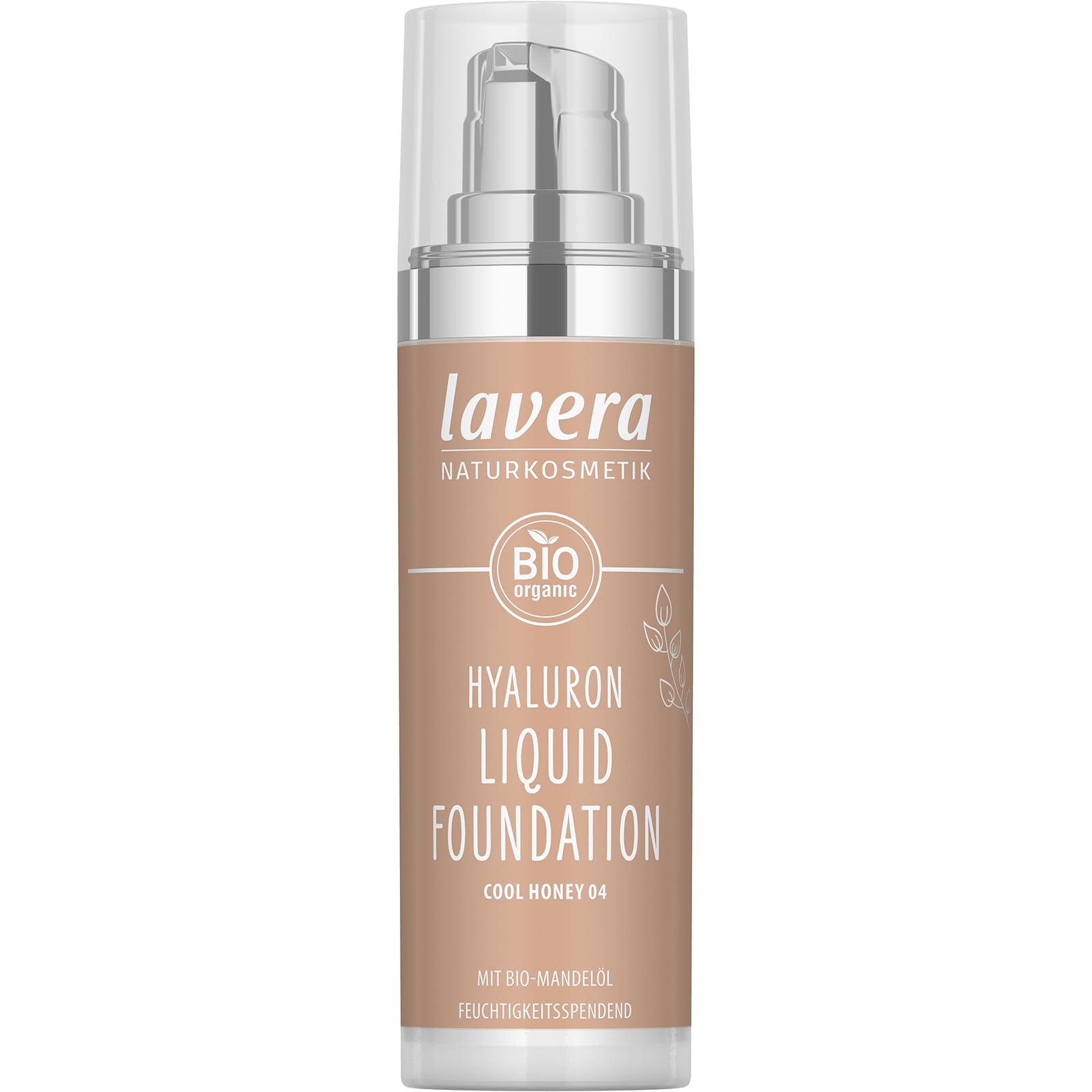lavera Hyaluron Liquid Foundation - Cool Honey 04 - hyaluronic acid and almond oil - intense moisture - natural complexion - lightweight texture - mineral oil-free - vegan - organic (1 x 30ml)