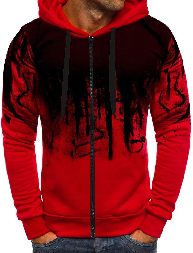 DOLDOA Men Hoodie Zipper Gradient Color Long Sleeve Hooded Slim Casual Plus Size Sweatshirt Tops,M-5XL