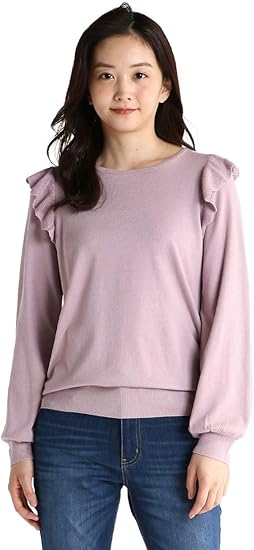 Amazon トップス ニット フリル オフィス きれいめ フェミニン レディース 長袖 レディース 冬 春 Honeys ハニーズ フリル使いプルオーバー セーター 通販