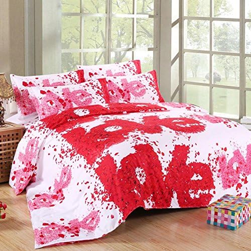 4 Pieces Duvet Cover Set 3D Red Rose Romantic Twin Full Queen Bedding Set Floral Print Pattern B Twin 59"x 78"