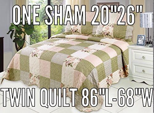 Microfiber Quilt set,prewashed, preshrunk. Hypoallerginic, Pattern Stitched with Real Threads, machine quilting , Ultra soft . Twin bed-cover 68"L-86"W, sham 20"L-26"W