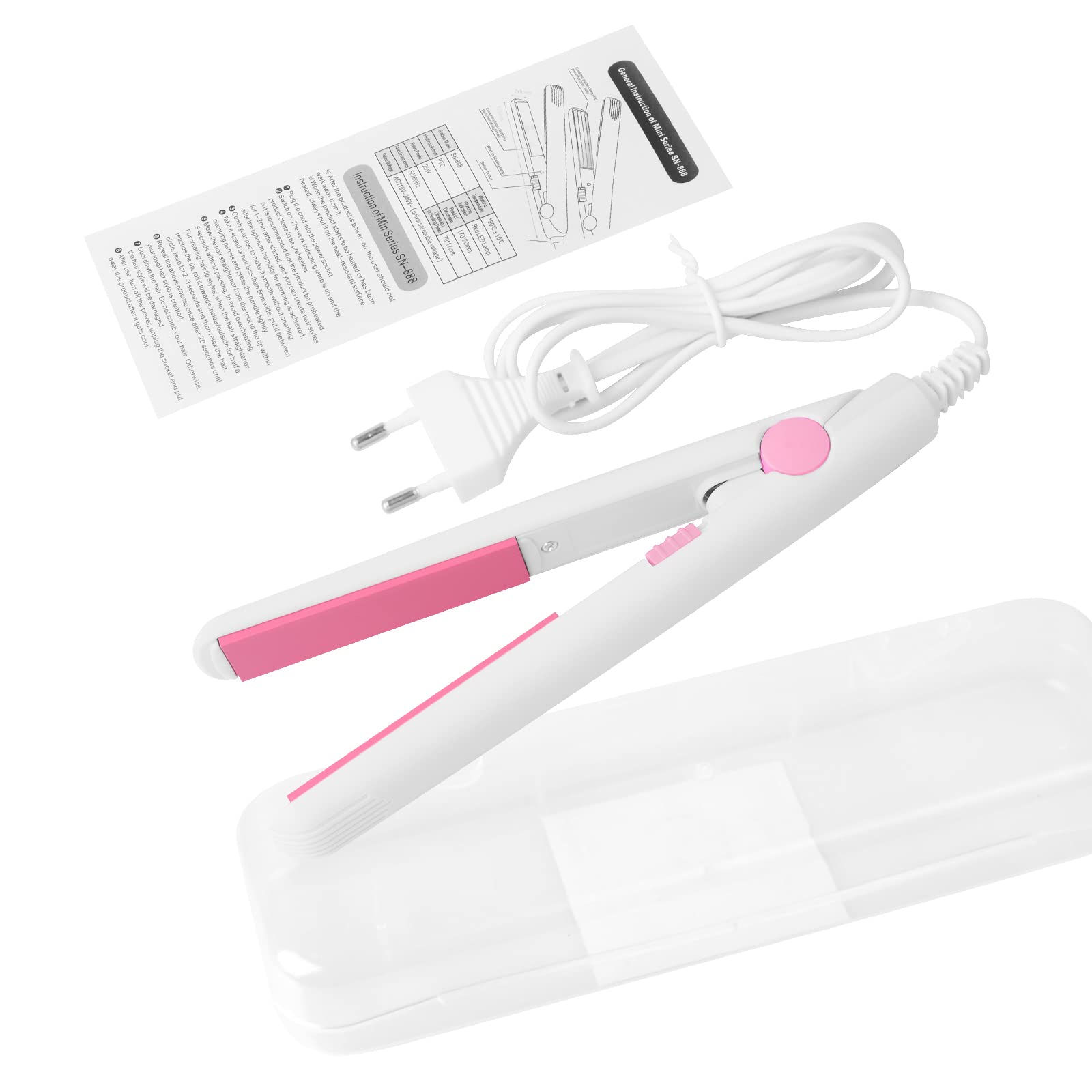 Photo 1 of 2 in 1 Mini Hair Straightener, US Plug, Ceramic Tourmaline Plate, Beauty Flat Iron Heating Curler Small Lightweight Portable Mini Flat Iron Curler for Home (White)