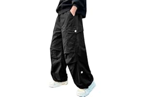 SANGTREE Boy's Drawstring Waist Pleated Front Baggy Cargo Pants, 4-14 Years