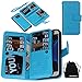 DRUnKQUEEn S7 Case, Premium Leather Credit Card Holder Feature Wallet Type Flip Folio Case - Detachable Magnetic Back Cover with Lanyard Wrist Hand Strap for G930 Samsung Galaxy S7 - Blue
