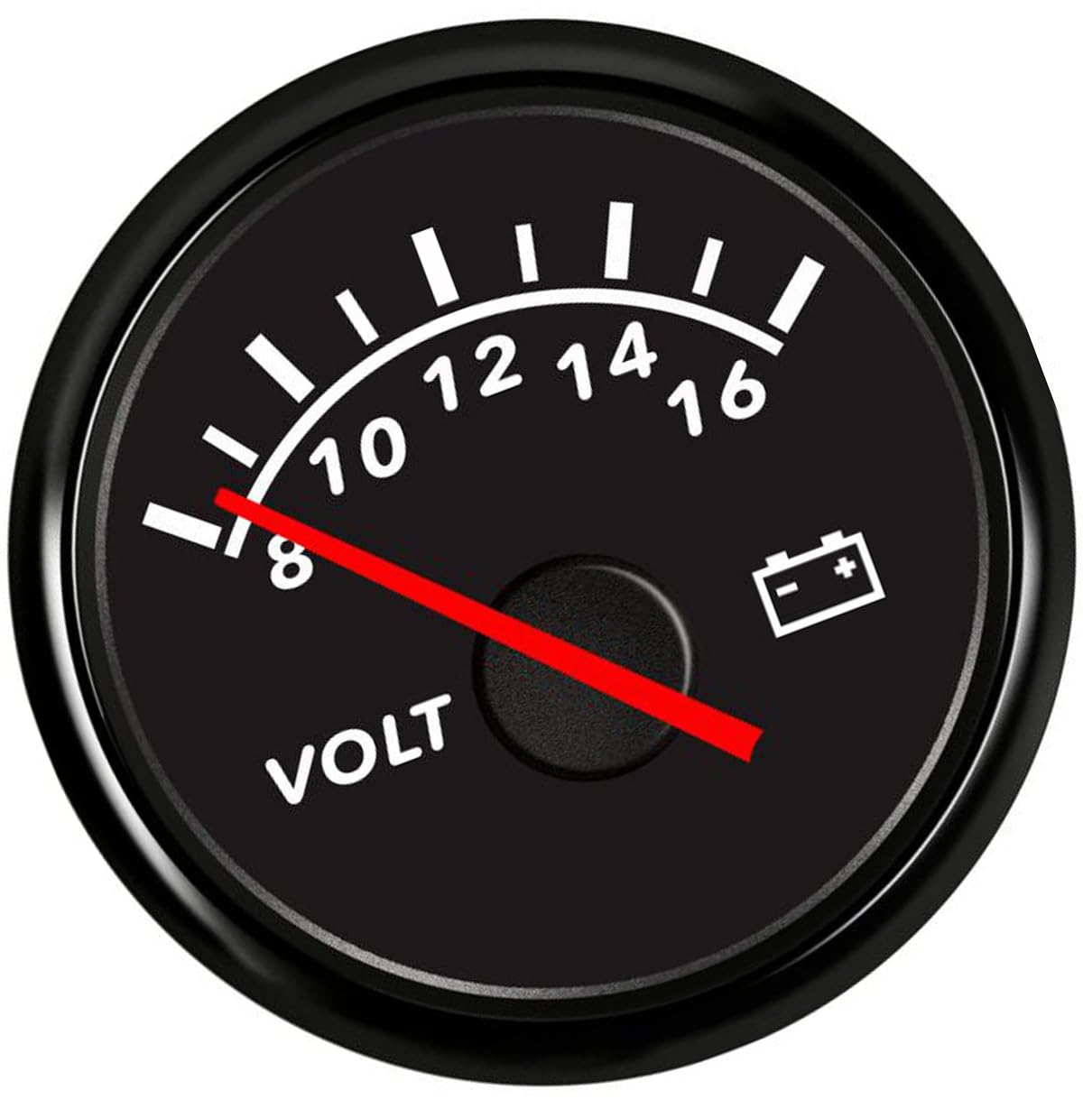 Unifizz 52mm(2") Universal Pointer Voltmeter Voltage Gauge 12V 8-16V with Red Backlights for Marine Boat Yacht Auto Motor