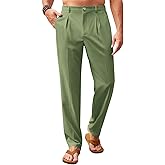 Runcati Mens Casual Pants Elastic Waist Lightweight Loose Fit Pleated Slacks Summer Beach Yoga Trousers