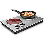 CUSIMAX 1800W Ceramic Electric Hot Plate for Cooking, Dual Control Infrared Cooktop, Portable Countertop Burner, Glass Plate 