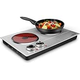 CUSIMAX 1800W Ceramic Electric Hot Plate for Cooking, Double Burner, Silver | Dual Control Infrared Cooktop, Portable Countertop Burner, Glass Plate Electric Cooktop, Stainless Steel