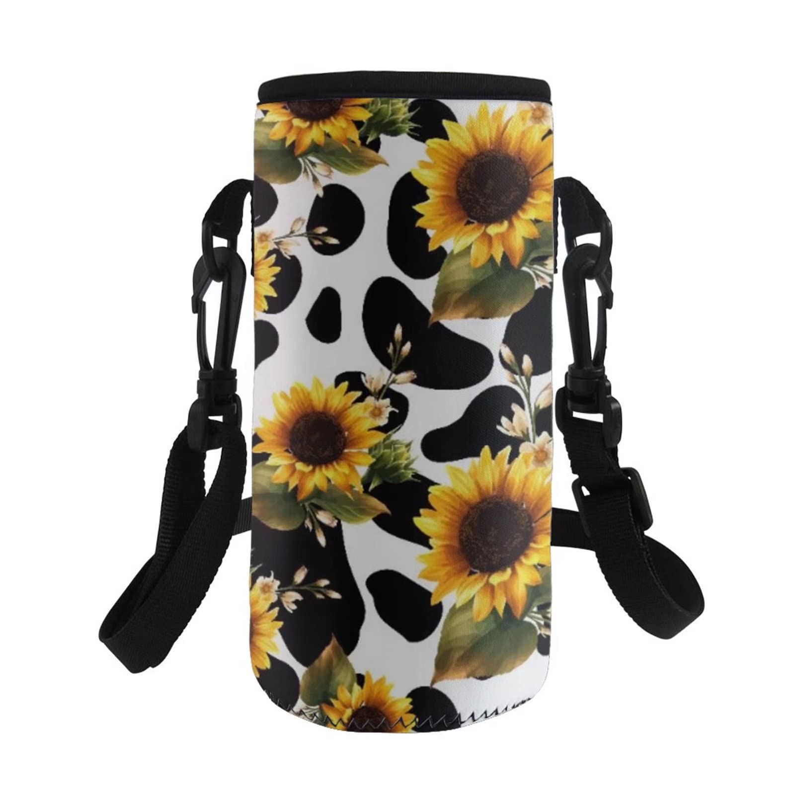 COEQINE Sunflower Cow Pattern with Water Bottle Carrier Insulated Neoprene Water Bottle Holder Bag Case Pouch for Adult Kids Walking Hiking Adjustable Shoulder Strap — image 1