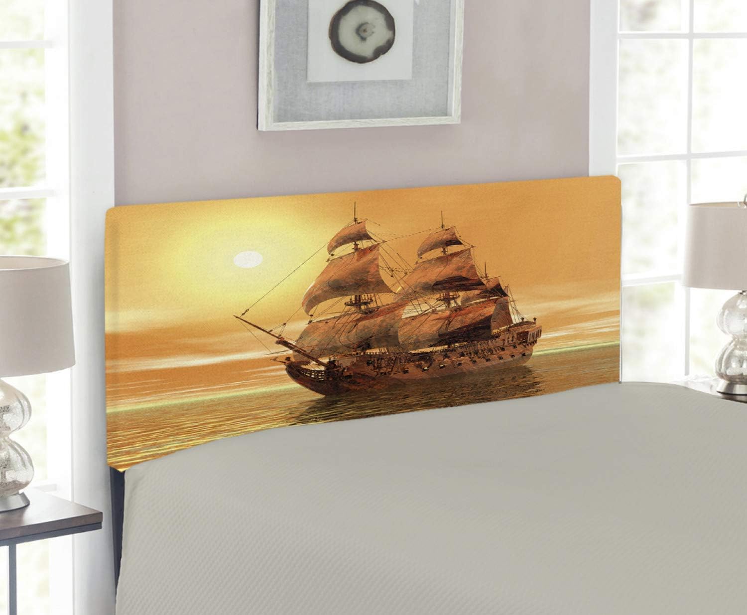 Lunarable Vintage Headboard, Ocean Sealife Wavy Pirate