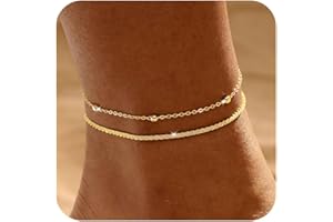 Warshion Ankle Bracelets for Women - 14K Gold Plated Waterproof Gold Anklet Delicate Chain Women's Anklets Summer Beach Pearl
