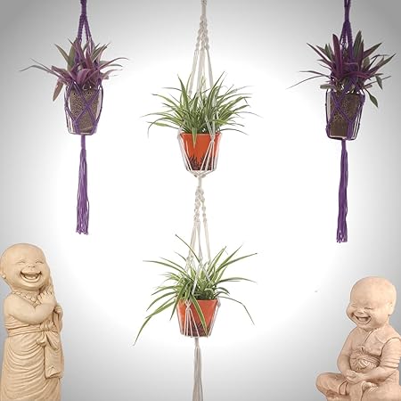 Silvermoon Macrame Plant Hangers Indoor Cotton Handmade Hanging Planter with Tassels Basket Decorative Flower Pot Holder for Home(Plant and Pot not Included)