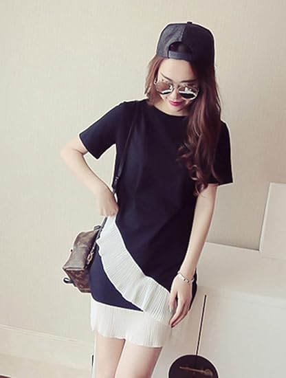 Amazon ベコ Beco レディース 半袖 ワンピース ミニ丈 フリル プリーツ 黒 白 ワンピース チュニック 通販